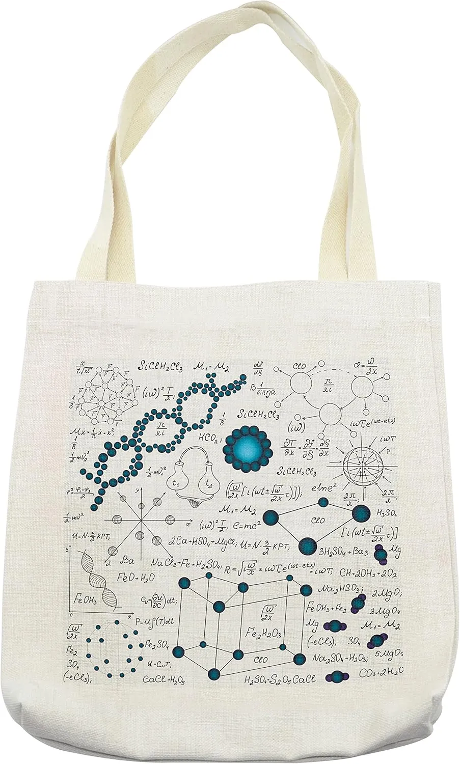 Lunarable Abstract Tote Bag, Science Physics DNA Molecule Formulas Atomic Chemical Analyses Display, Cloth Linen Reusable Bag for Shopping Books Beach and More, 16.5" X 14", Cream