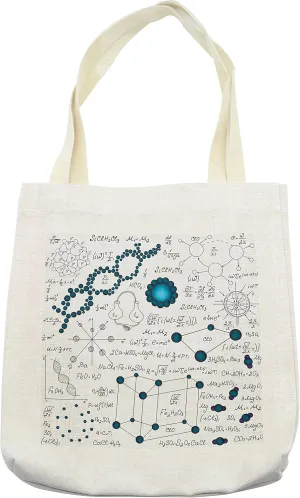 Lunarable Abstract Tote Bag, Science Physics DNA Molecule Formulas Atomic Chemical Analyses Display, Cloth Linen Reusable Bag for Shopping Books Beach and More, 16.5" X 14", Cream