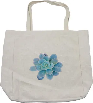 Lunarable Agave Shopping Bag, Blue Flowering Cactus Century Plant Southwestern Environment Ecology, Eco-Friendly Reusable Bag for Groceries Beach and More, 15.5" X 14.5", Cream