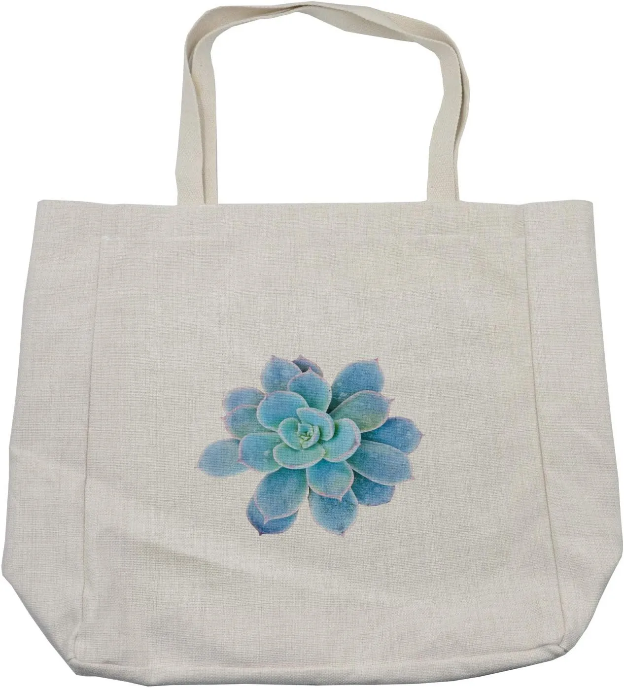 Lunarable Agave Shopping Bag, Blue Flowering Cactus Century Plant Southwestern Environment Ecology, Eco-Friendly Reusable Bag for Groceries Beach and More, 15.5" X 14.5", Cream