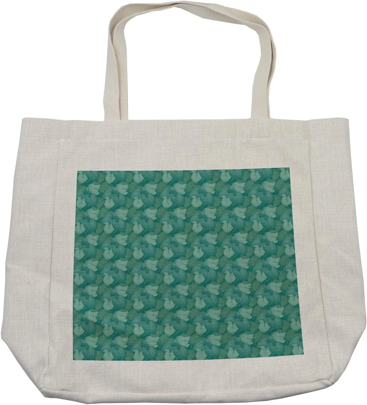 Lunarable Blue Green Shopping Bag, Abstract Hosta Leaves Perennial Gardening Plants Foliage, Eco-Friendly Reusable Bag for Groceries Beach and More, 15.5" X 14.5", Pale Green Army Green