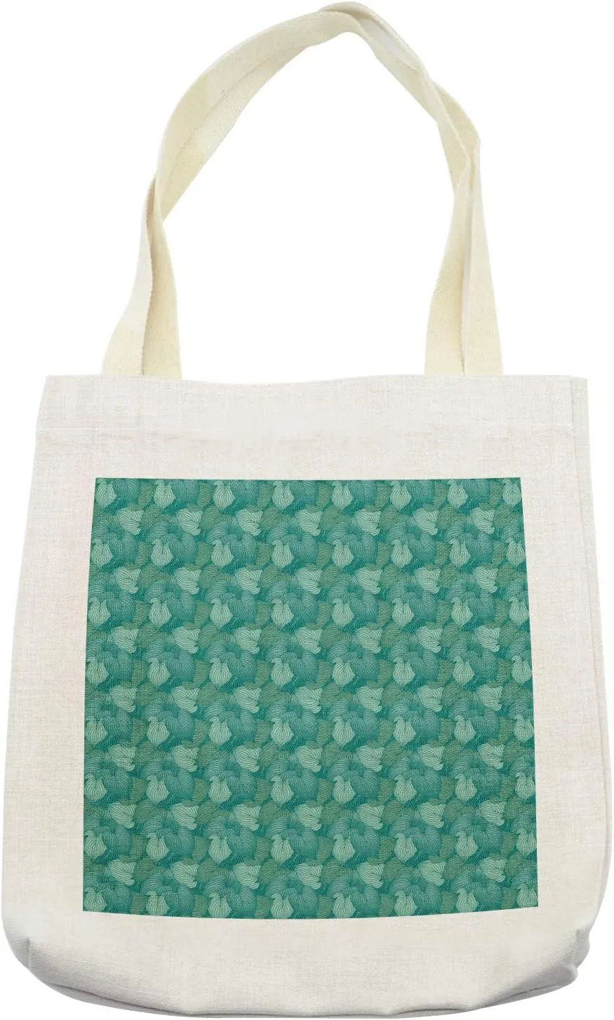 Lunarable Blue Green Tote Bag, Abstract Hosta Leaves Perennial Gardening Plants Foliage, Cloth Linen Reusable Bag for Shopping Books Beach and More, 16.5" X 14", Pale Green Army Green