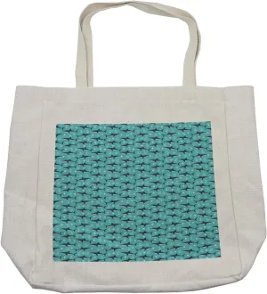 Lunarable Blue Nautical Shopping Bag, Demonstration of Shark Star and Anchor Silhouettes Sea Animal, Eco-Friendly Reusable Bag for Groceries Beach and More, 15.5" X 14.5", Cream