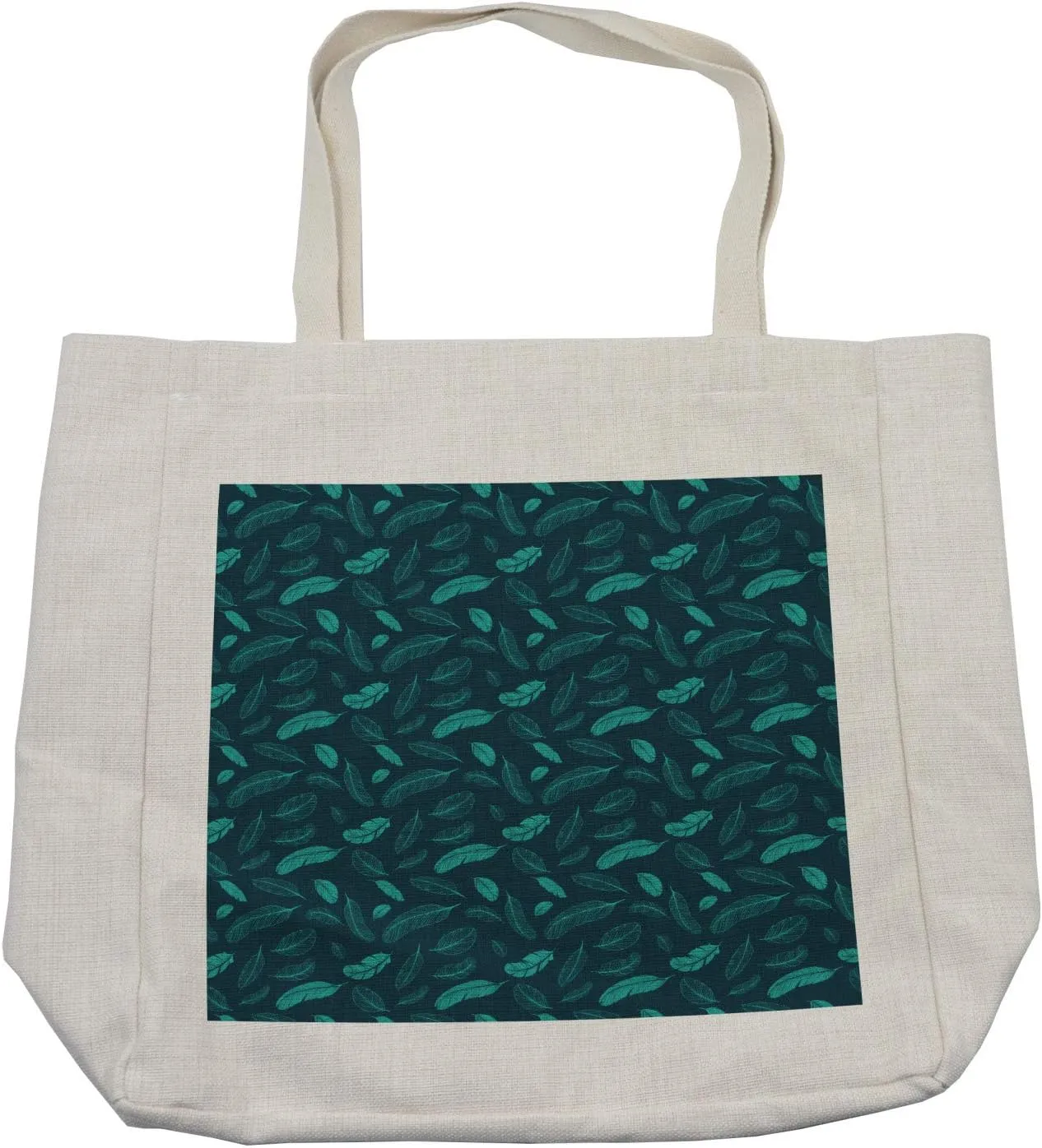 Lunarable Blue Shopping Bag, Abstract Falling Feathers Exotic Animal Quill Tropical Wildlife Birds, Eco-Friendly Reusable Bag for Groceries Beach and More, 15.5" X 14.5", Cream