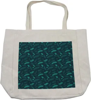 Lunarable Blue Shopping Bag, Abstract Falling Feathers Exotic Animal Quill Tropical Wildlife Birds, Eco-Friendly Reusable Bag for Groceries Beach and More, 15.5" X 14.5", Cream