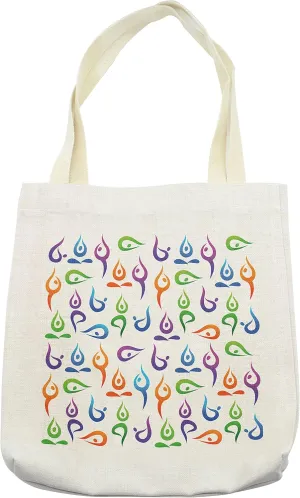 Lunarable Boho Tote Bag, Folk Themed Modern Concept Pattern Human Body Symbols Exercise Fitness Concentration, Cloth Linen Reusable Bag for Shopping Books Beach and More, 16.5" X 14", Multicolor