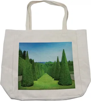 Lunarable Boxwood Hedge Shopping Bag, French Garden Art Conical Hedges Lines from Versailles Chateau, Eco-Friendly Reusable Bag for Groceries Beach and More, 15.5" X 14.5", Cream