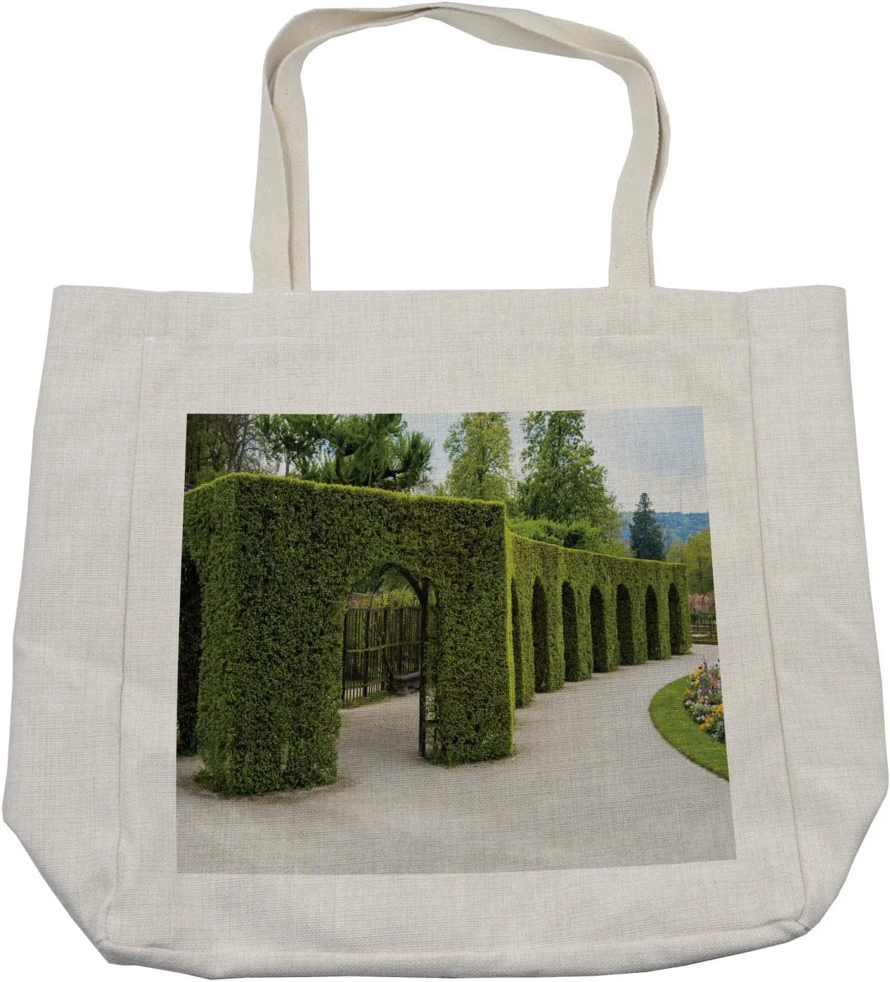 Lunarable Boxwood Hedge Shopping Bag, Park with Shrubs and Lawns Garden Art Landscape Outdoor Design Photo, Eco-Friendly Reusable Bag for Groceries Beach and More, 15.5" X 14.5", Cream