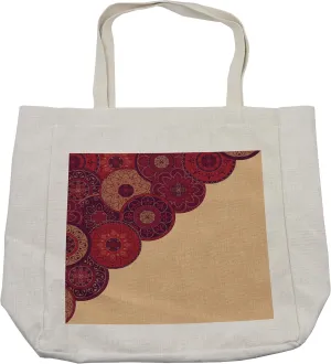 Lunarable Burgundy Shopping Bag, Framework Design with Traditional Mandala Motifs Abstract Flowers, Eco-Friendly Reusable Bag for Groceries Beach and More, 15.5" X 14.5", Cream