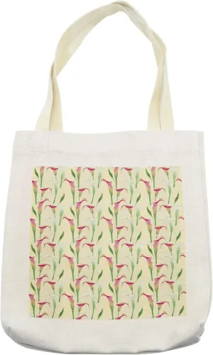 Lunarable Calla Lily Tote Bag, Herbaceous Perennial Ornamental Plants Refreshing Nature Botany Theme, Cloth Linen Reusable Bag for Shopping Books Beach and More, 16.5" X 14", Cream