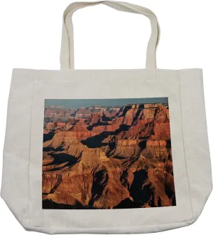 Lunarable Canyon Shopping Bag, View of the Famous Majestic Grand Canyon Red Rocks with Different Cliff Base Elevations, Eco-Friendly Reusable Bag for Groceries Beach and More, 15.5" X 14.5", Cream