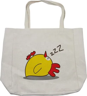 Lunarable Cartoon Shopping Bag, Little Chicken Fallen Asleep Fluffy Bird Character Beak Farm Life, Eco-Friendly Reusable Bag for Groceries Beach and More, 15.5" X 14.5", Red Yellow Grey