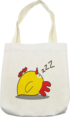 Lunarable Cartoon Tote Bag, Little Chicken Fallen Asleep Fluffy Bird Character Beak Farm Life, Cloth Linen Reusable Bag for Shopping Books Beach and More, 16.5" X 14", Red Yellow Grey