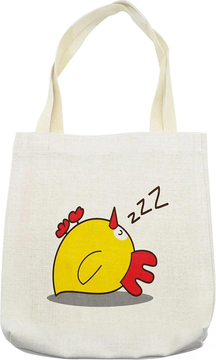 Lunarable Cartoon Tote Bag, Little Chicken Fallen Asleep Fluffy Bird Character Beak Farm Life, Cloth Linen Reusable Bag for Shopping Books Beach and More, 16.5" X 14", Red Yellow Grey