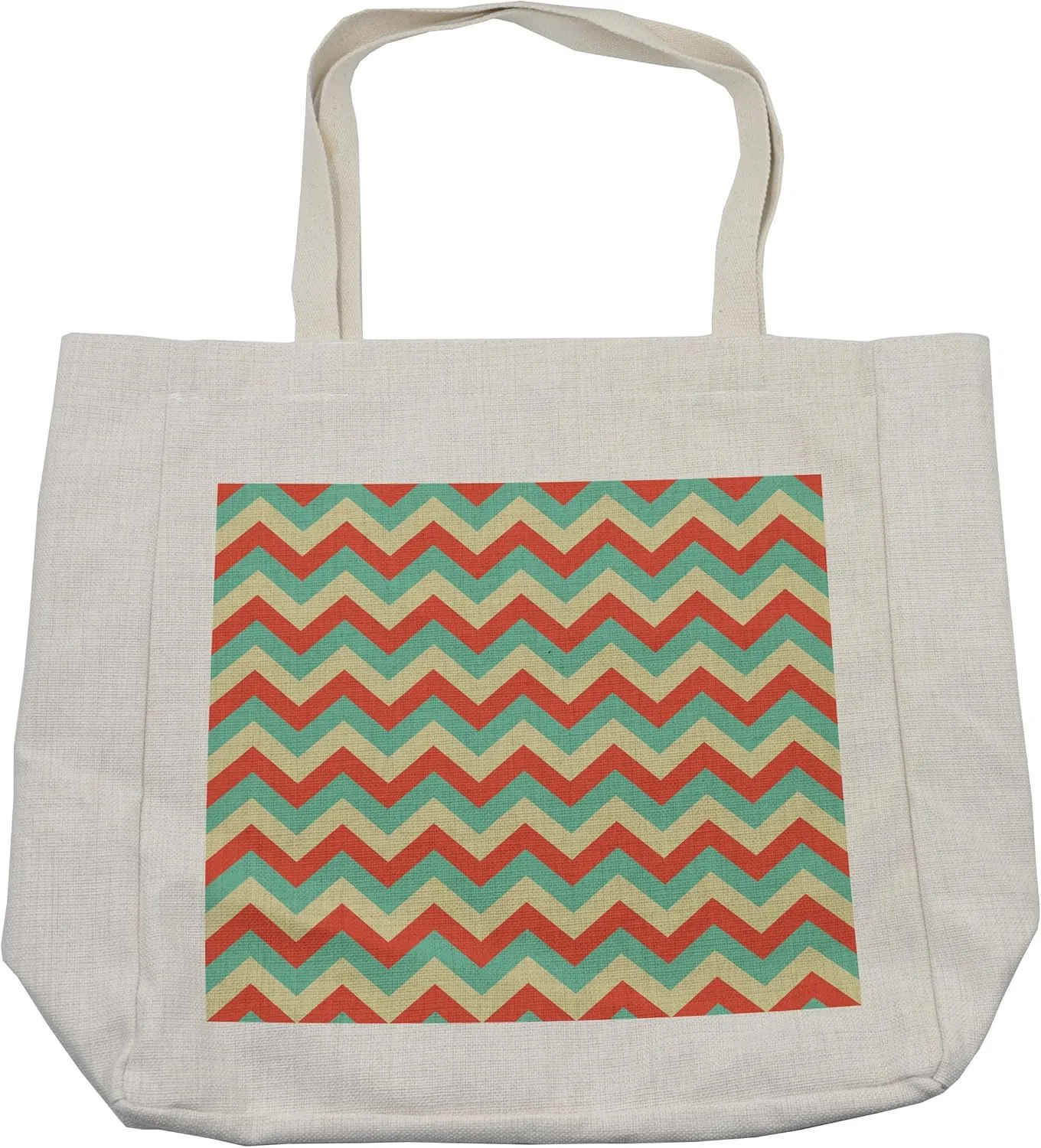 Lunarable Chevron Shopping Bag, Cultural Classics Traditional Striped Creative Design Zigzag Pattern, Eco-Friendly Reusable Bag for Groceries Beach and More, 15.5" X 14.5", Cream