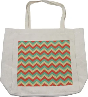 Lunarable Chevron Shopping Bag, Cultural Classics Traditional Striped Creative Design Zigzag Pattern, Eco-Friendly Reusable Bag for Groceries Beach and More, 15.5" X 14.5", Cream