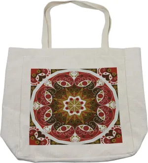 Lunarable Classic Shopping Bag, Ornamentation Victorian Style Historic Interior Design Round Shape Art, Eco-Friendly Reusable Bag for Groceries Beach and More, 15.5" X 14.5", Cream