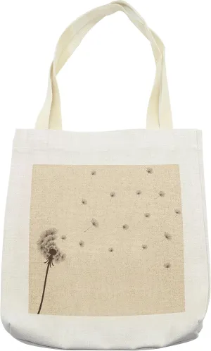 Lunarable Cream Tote Bag, Blown Dandelion Blossom and Flying Fluffy Petals Fragile Garden Meadow Plant Vintage, Cloth Linen Reusable Bag for Shopping Books Beach and More, 16.5" X 14", Cream
