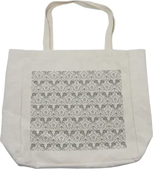 Lunarable Damask Shopping Bag, Paisley Pattern Flourish Inspired Illustration Modern Simplistic Monochrome Artwork, Eco-Friendly Reusable Bag for Groceries Beach and More, 15.5" X 14.5", Cream