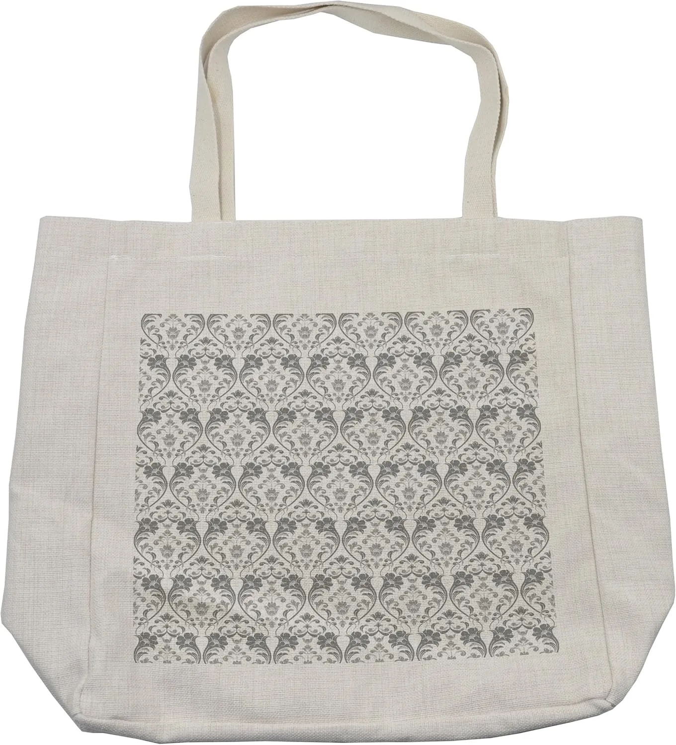 Lunarable Damask Shopping Bag, Paisley Pattern Flourish Inspired Illustration Modern Simplistic Monochrome Artwork, Eco-Friendly Reusable Bag for Groceries Beach and More, 15.5" X 14.5", Cream