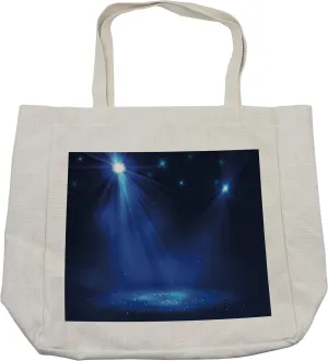 Lunarable Dark Blue Shopping Bag, Smoky Stage Disco Night Club Studio Theater Show Fame Performance, Eco-Friendly Reusable Bag for Groceries Beach and More, 15.5" X 14.5", Cream