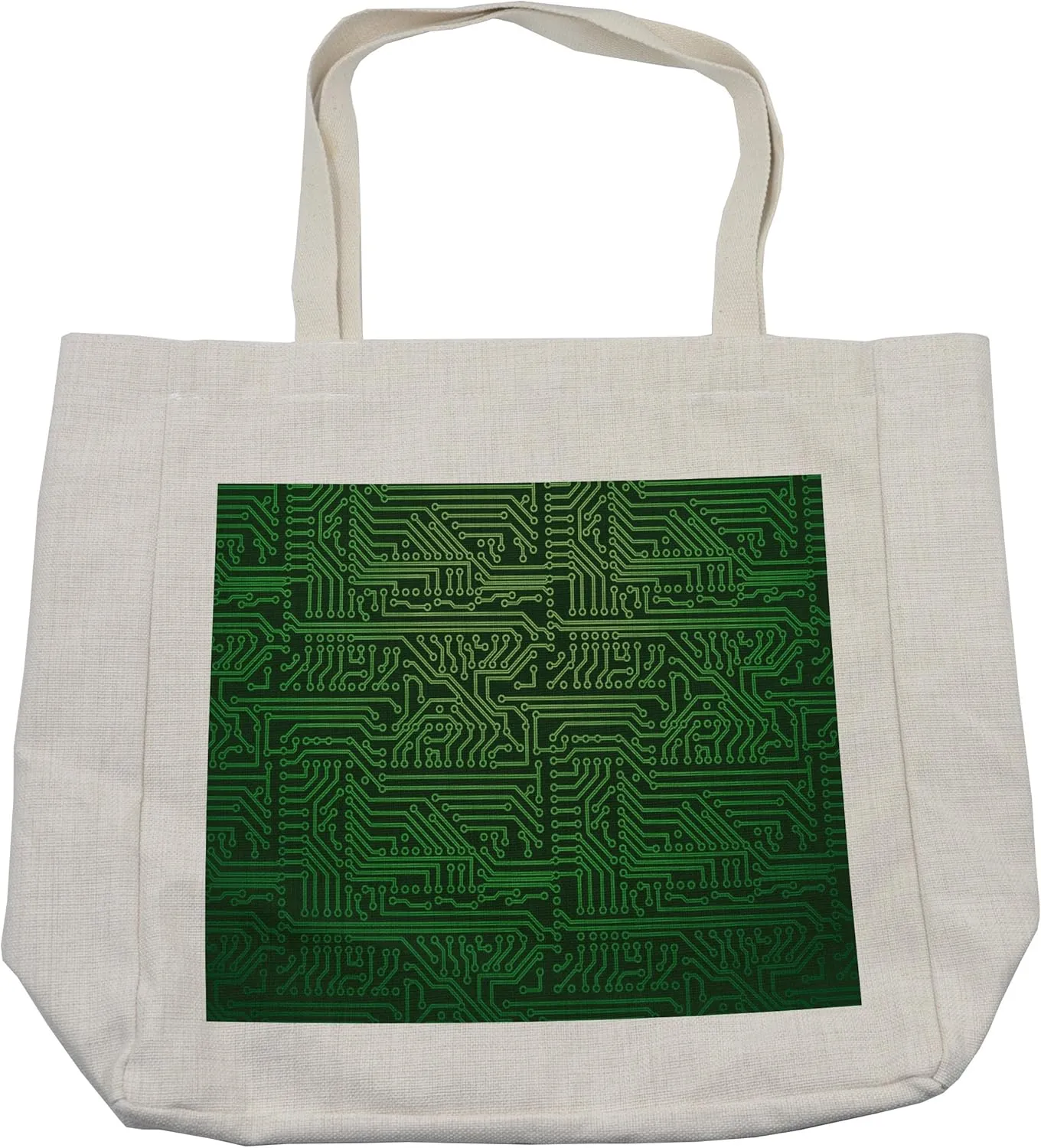 Lunarable Digital Shopping Bag, Computer Art Backdrop with Circuit Board Diagram Hardware Wire Illustration, Eco-Friendly Reusable Bag for Groceries Beach and More, 15.5" X 14.5", Cream