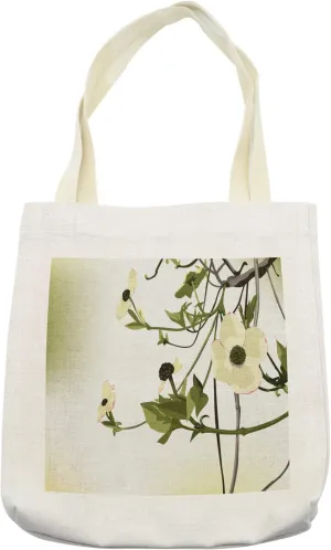 Lunarable Dogwood Flower Tote Bag, Meadow Blossom Rural Idyllic Plants Mystique Fresh Buds of Woods, Cloth Linen Reusable Bag for Shopping Books Beach and More, 16.5" X 14", Cream