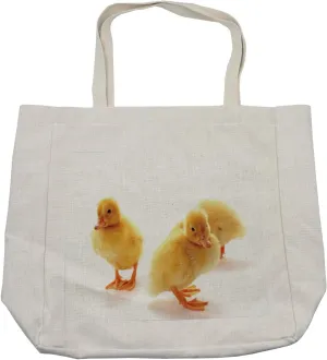 Lunarable Duckies Shopping Bag, Tree Ducks with Their Beaks Friendly Birds Feathery Brothers, Eco-Friendly Reusable Bag for Groceries Beach and More, 15.5" X 14.5", Earth Yellow Orange