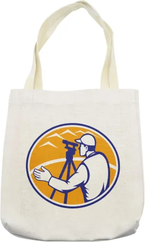 Lunarable Engineer Tote Bag, Civil Geodic Employee Working on Construction Site in a Mountainous Area Surveying, Cloth Linen Reusable Bag for Shopping Books Beach and More, 16.5" X 14", Cream