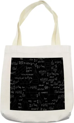 Lunarable Equations Tote Bag, Mathematical Plots Formulas and Calculation Repetition Image, Cloth Linen Reusable Bag for Shopping Books Beach and More, 16.5" X 14", Cream