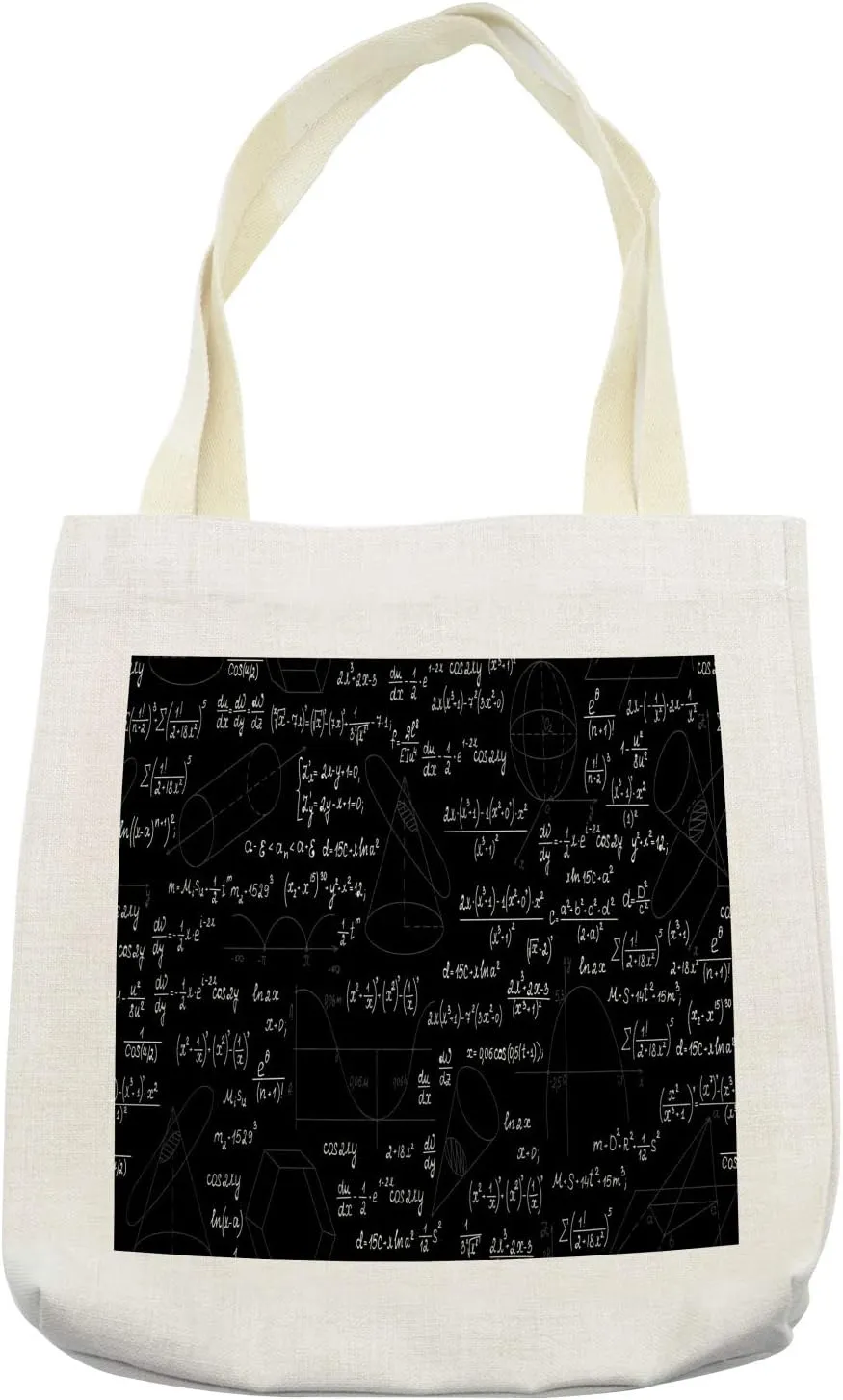 Lunarable Equations Tote Bag, Mathematical Plots Formulas and Calculation Repetition Image, Cloth Linen Reusable Bag for Shopping Books Beach and More, 16.5" X 14", Cream