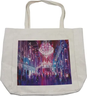 Lunarable Fantasy Shopping Bag, Opera Opening Elite People Night Club Big Crowd Dancing Having Fun Happy Artwork Print, Eco-Friendly Reusable Bag for Groceries Beach and More, 15.5" X 14.5", Cream
