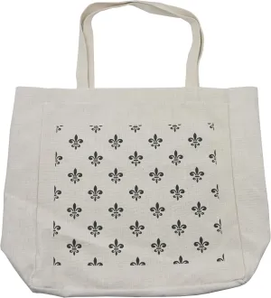 Lunarable Fleur De Lis Shopping Bag, Fleur-de-Lis Royal Lily in Simple Old Style Ornate Antiquity Abstract, Eco-Friendly Reusable Bag for Groceries Beach and More, 15.5" X 14.5", Cream