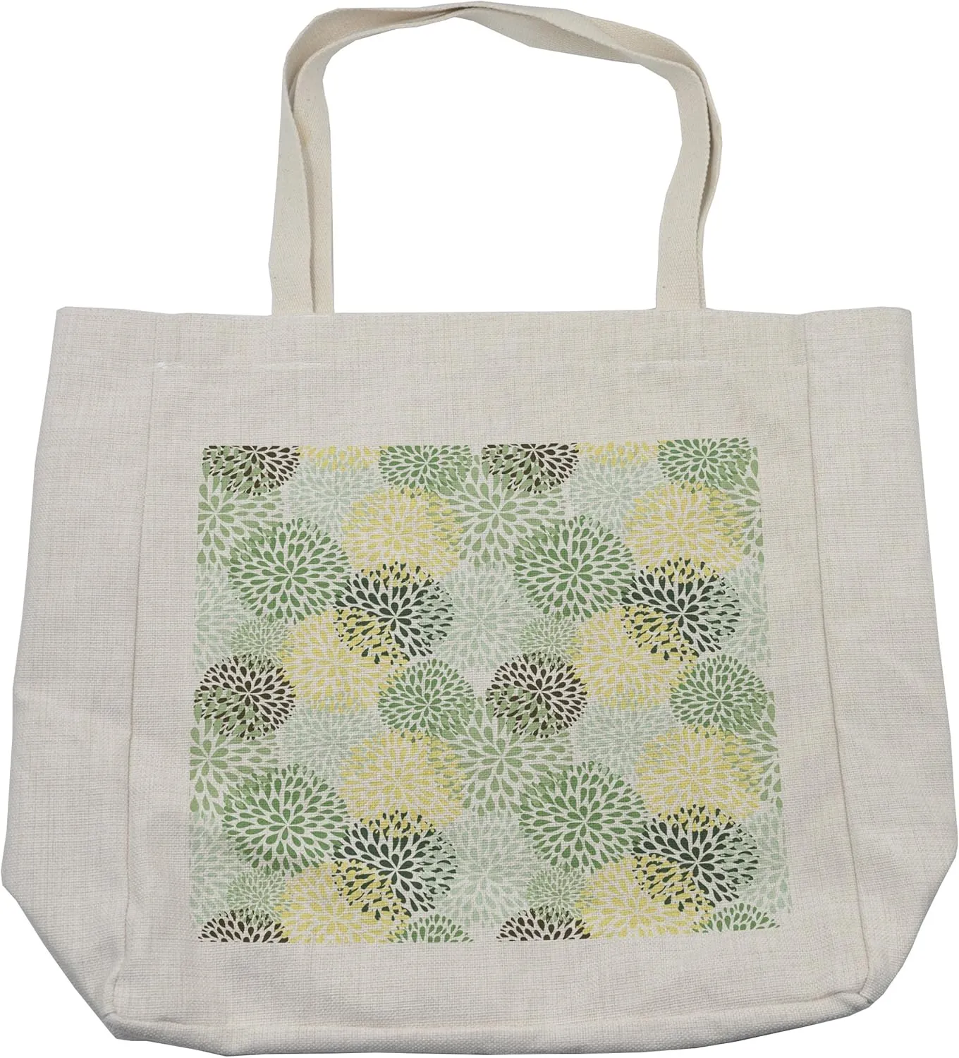 Lunarable Floral Shopping Bag, Modern Floral Ornate Petals Flourish Traditional Springtime Garden Leaves, Eco-Friendly Reusable Bag for Groceries Beach and More, 15.5" X 14.5", Cream