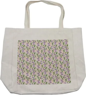 Lunarable Floral Shopping Bag, Rustic Greenery Composition Soft Color Wildflowers on Bent Flower Stems and Leaves, Eco-Friendly Reusable Bag for Groceries Beach and More, 15.5" X 14.5", Cream
