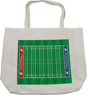 Lunarable Football Shopping Bag, American Football Field Playground Stripes and Numbers League Scramble Score, Eco-Friendly Reusable Bag for Groceries Beach and More, 15.5" X 14.5", Cream