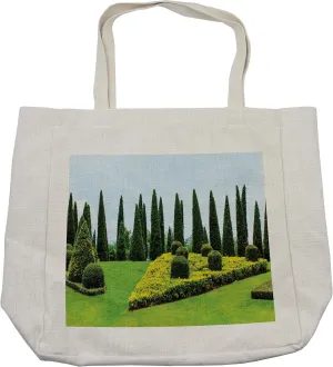 Lunarable Garden Shopping Bag, Classic Formal Designed Garden Evergreen Shrubs Boxwood Topiaries Picture, Eco-Friendly Reusable Bag for Groceries Beach and More, 15.5" X 14.5", Cream