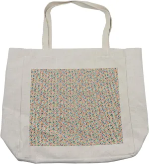 Lunarable Geometric Shopping Bag, Labyrinth Inspired Colorful Retro Pattern with Angled and Straits Lines and Dots, Eco-Friendly Reusable Bag for Groceries Beach and More, 15.5" X 14.5", Cream
