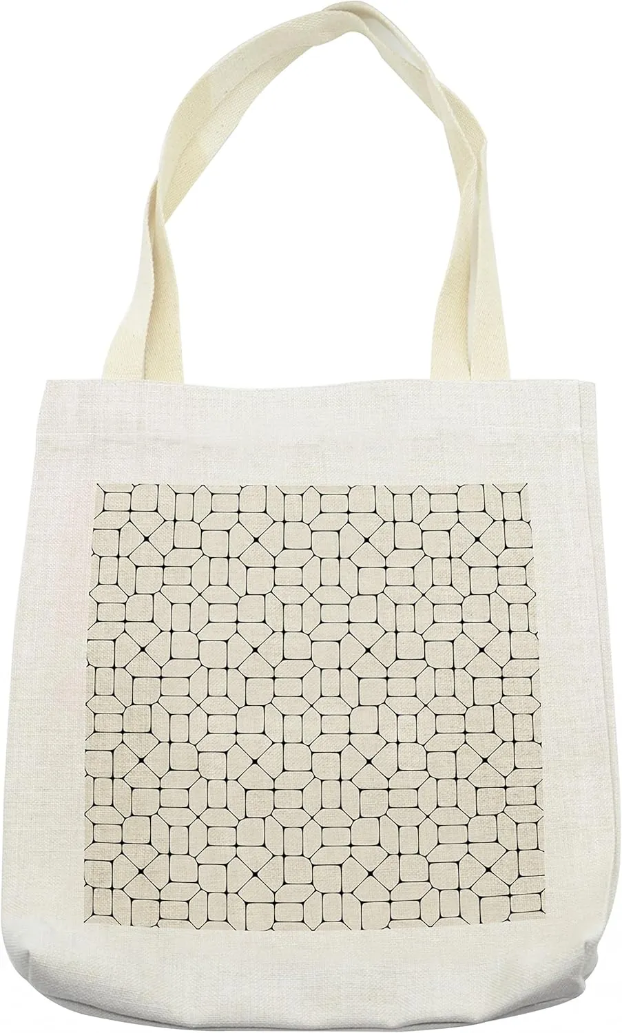 Lunarable Geometric Tote Bag, Black and White Mosaic Pavement Tile Bricks Modern Conceptual Tracery Design, Cloth Linen Reusable Bag for Shopping Books Beach and More, 16.5" X 14", Cream