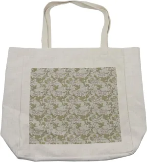 Lunarable Geranium Shopping Bag, Perennial Plants Floral Branches Botanical Vintage Burgeoning Motif, Eco-Friendly Reusable Bag for Groceries Beach and More, 15.5" X 14.5", Cream