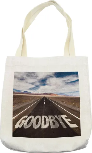 Lunarable Going Away Party Tote Bag, Goodbye Written on Asphalt Road in Highway City Urban Words Print, Cloth Linen Reusable Bag for Shopping Books Beach and More, 16.5" X 14", Cream
