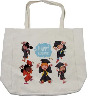 Lunarable Graduation Shopping Bag, All Around the World Graduates in Gowns Accomplishment Happiness Theme, Eco-Friendly Reusable Bag for Groceries Beach and More, 15.5" X 14.5", Multicolor