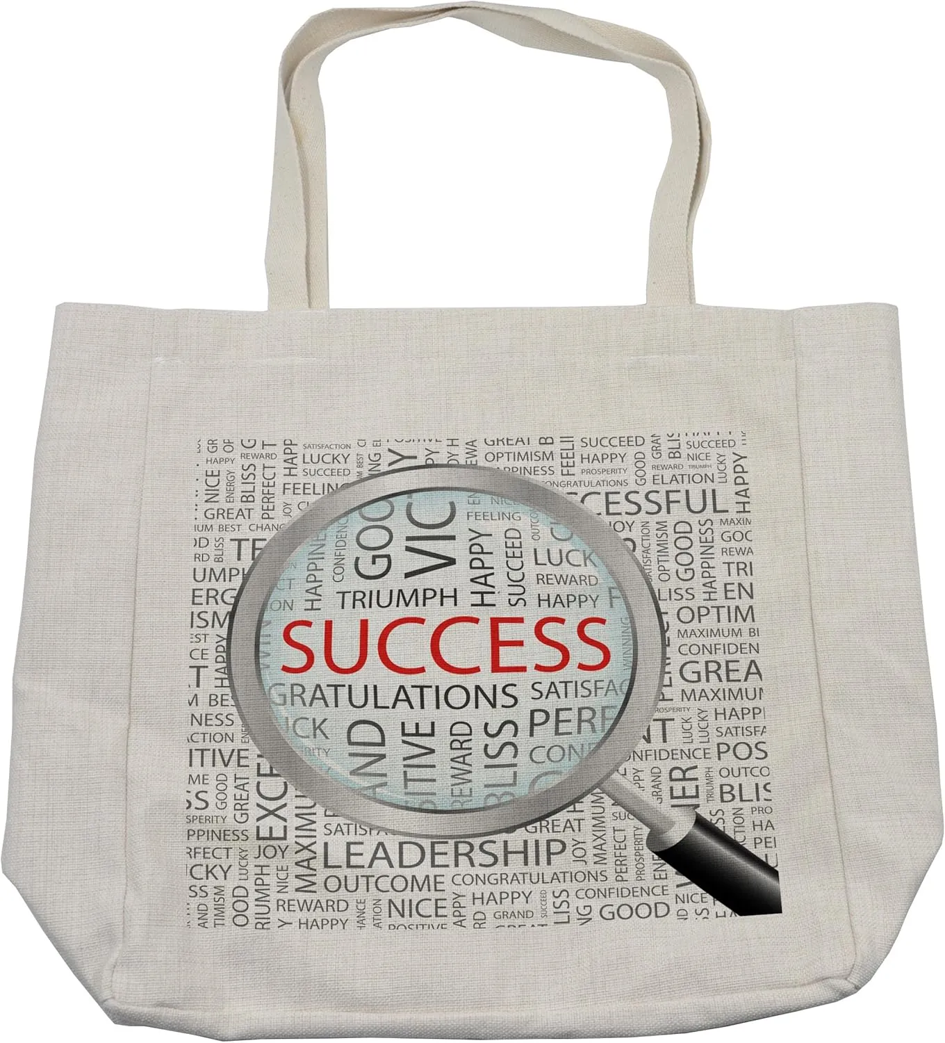 Lunarable Graduation Shopping Bag, Success Themed Illustration with Written Words Modern Digital Drawing Style, Eco-Friendly Reusable Bag for Groceries Beach and More, 15.5" X 14.5", White and Grey