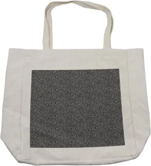 Lunarable Grey Abstract Shopping Bag, Autumn Leaves Shedding Deciduous Trees Fall Season Illustration, Eco-Friendly Reusable Bag for Groceries Beach and More, 15.5" X 14.5", Cream