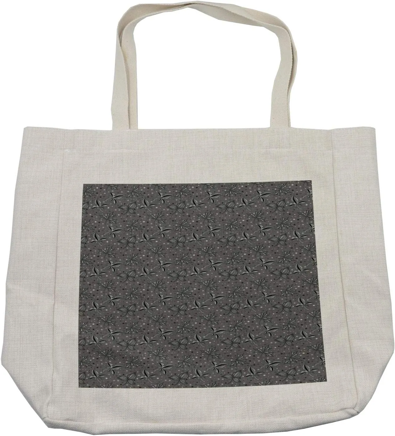 Lunarable Grey Abstract Shopping Bag, Autumn Leaves Shedding Deciduous Trees Fall Season Illustration, Eco-Friendly Reusable Bag for Groceries Beach and More, 15.5" X 14.5", Cream