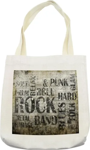 Lunarable Grunge Tote Bag, Music Wall with Punk Jazz Rock Garage Soft Blues Folk Genre Art Murky Graphic, Cloth Linen Reusable Bag for Shopping Books Beach and More, 16.5" X 14", Cream