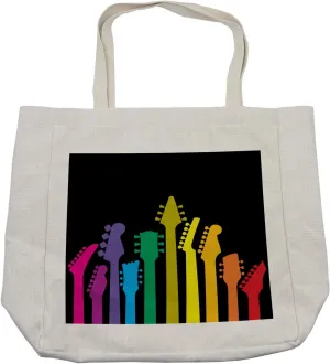 Lunarable Guitar Shopping Bag, Silhouette of Headstock Section and Tuning Pegs Rainbow Color on Black Background, Eco-Friendly Reusable Bag for Groceries Beach and More, 15.5" X 14.5", Cream