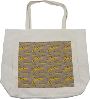 Lunarable Gypsy Pattern Shopping Bag, Village Setting with Houses and Trees, Eco-Friendly Reusable Bag for Groceries Beach and More, 15.5" X 14.5", Cream