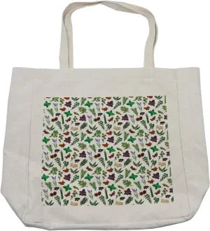 Lunarable Herb Shopping Bag, Farmhouse Spices Cooking Ingredients Traditional Eating Vegetarian Diet-Themed Print, Eco-Friendly Reusable Bag for Groceries Beach and More, 15.5" X 14.5", Multicolor
