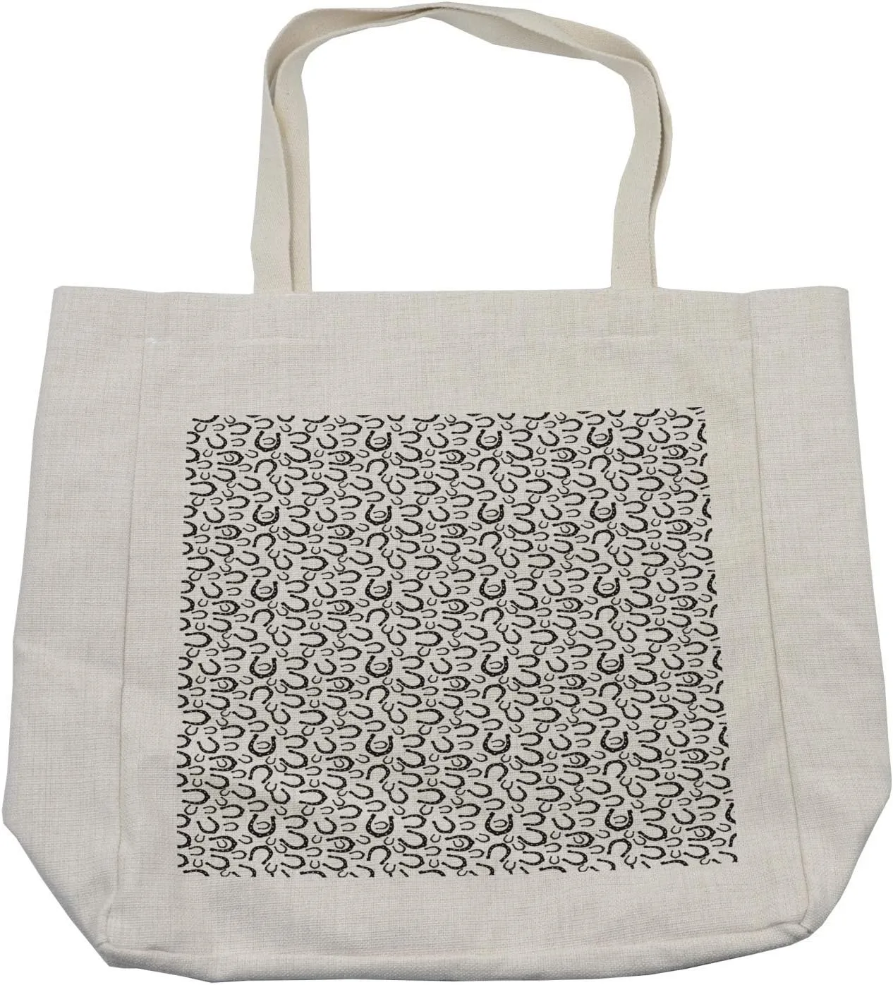 Lunarable Horseshoe Shopping Bag, Irregularly Sized with Polka Dots and Symbolic Curves and West Themed, Eco-Friendly Reusable Bag for Groceries Beach and More, 15.5" X 14.5", Cream